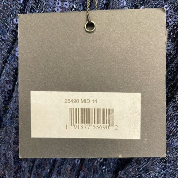 Mac Duggal 26490 Size 14 Midnight Blue Sequined Long Sleeve V-Neck Gown NWT - Picture 12 of 16